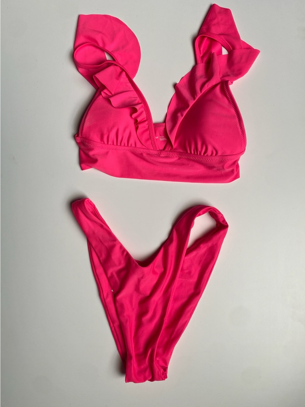 aerie Hot Pink Ruffle Triangle Bikini Set (S)